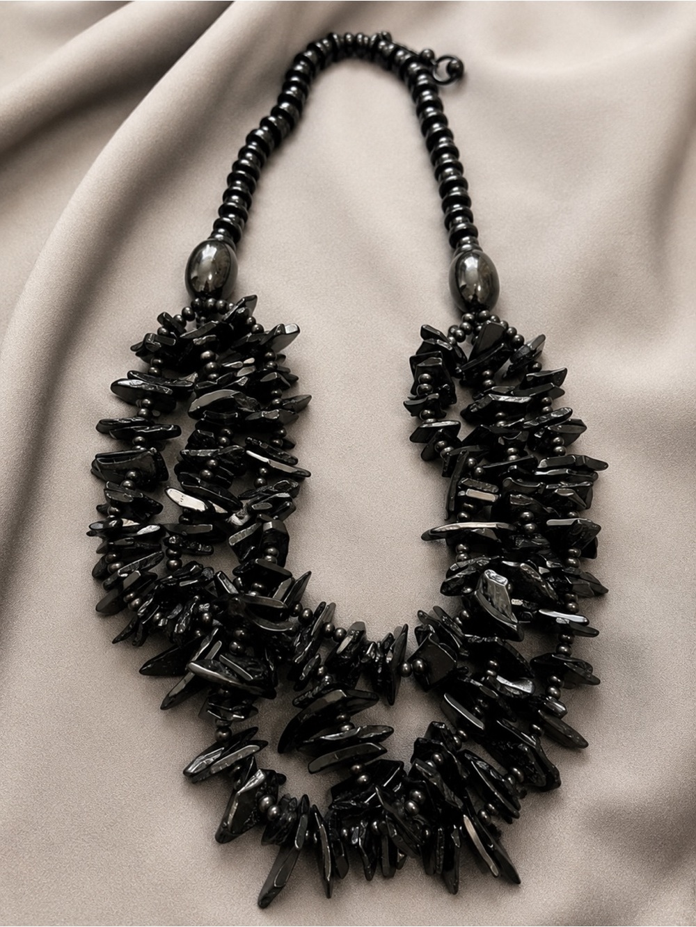 Black Multi Strand Statement Necklace Chunky Beaded Bib Necklace Boho Glam